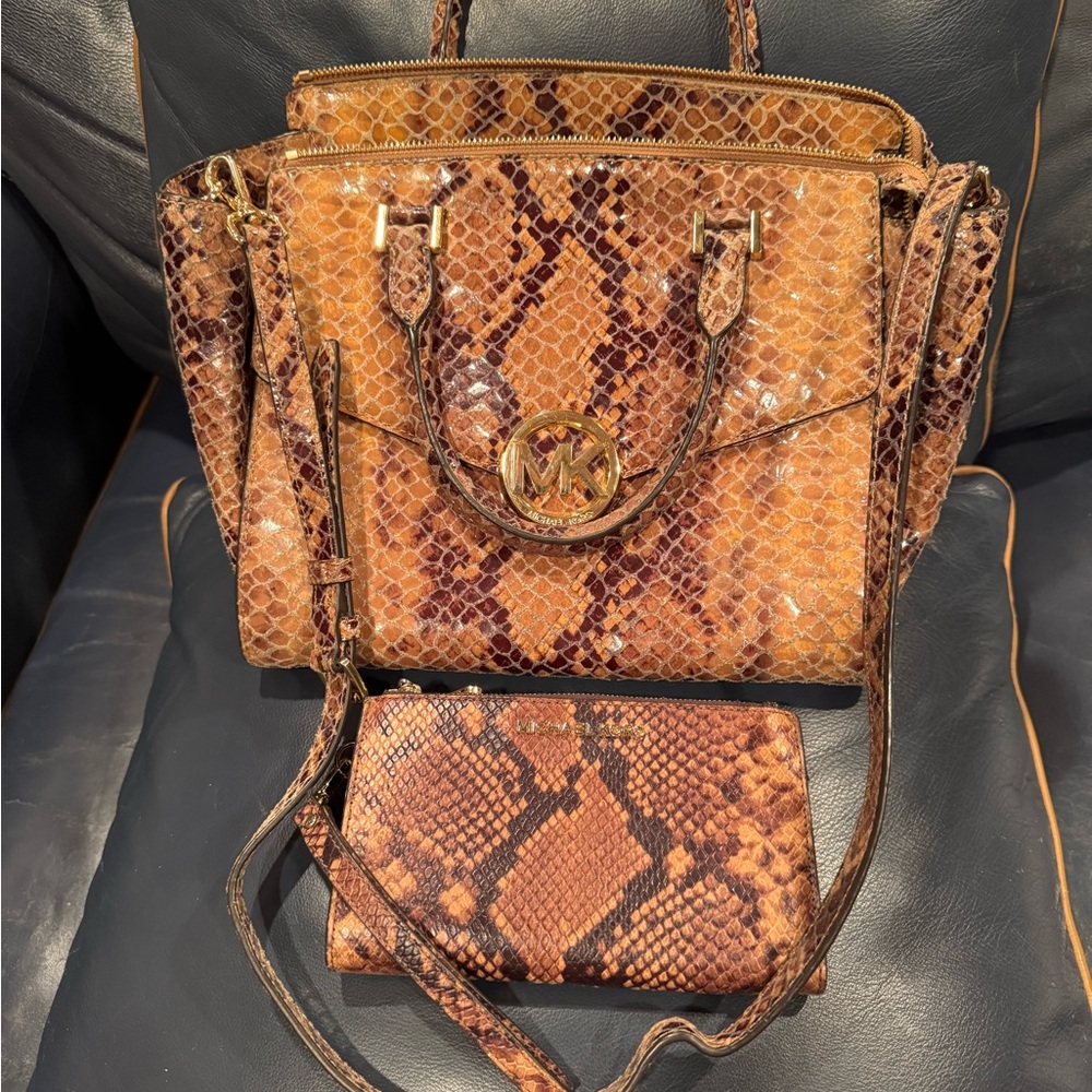 Michael Kors Brown Snake Print Satchel & Wallet